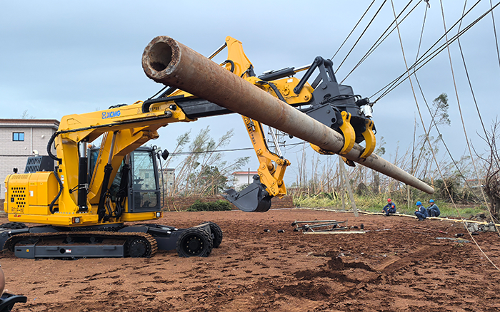 “摩羯”来袭，三亿体育开挖立杆一体机跑赢时间助力抗灾复电抢修